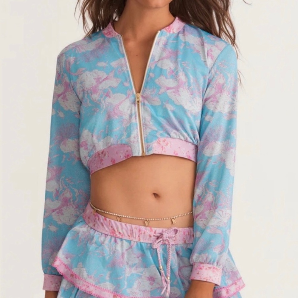 LoveShackFancy x Hurley Under The Sea Cropped Bomber Jacket Women’s Size L NWT